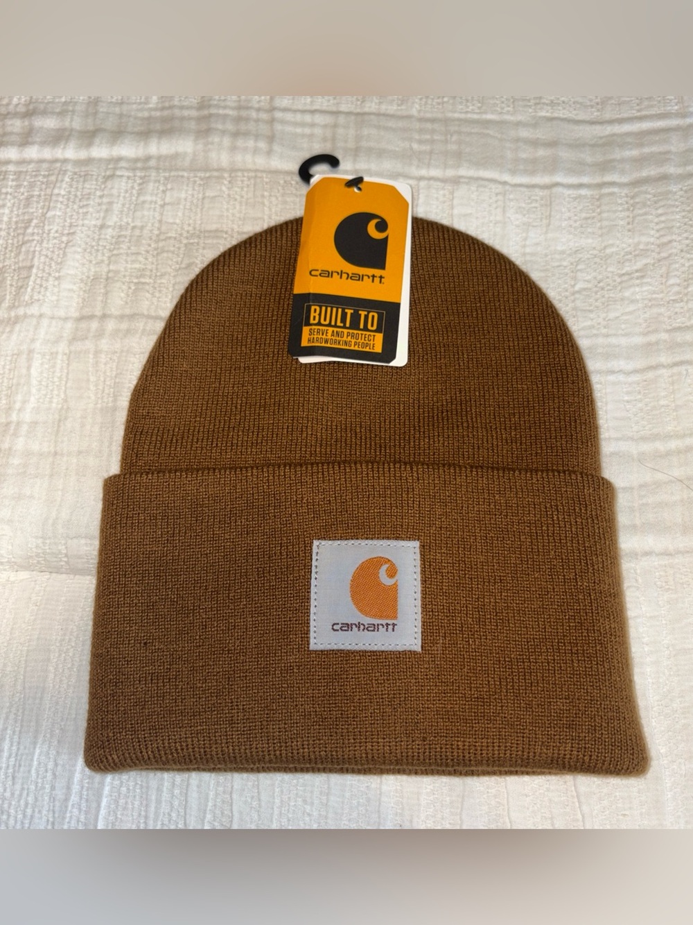 Carhartt Brown Cuffed Knit Beanie with Logo Patch